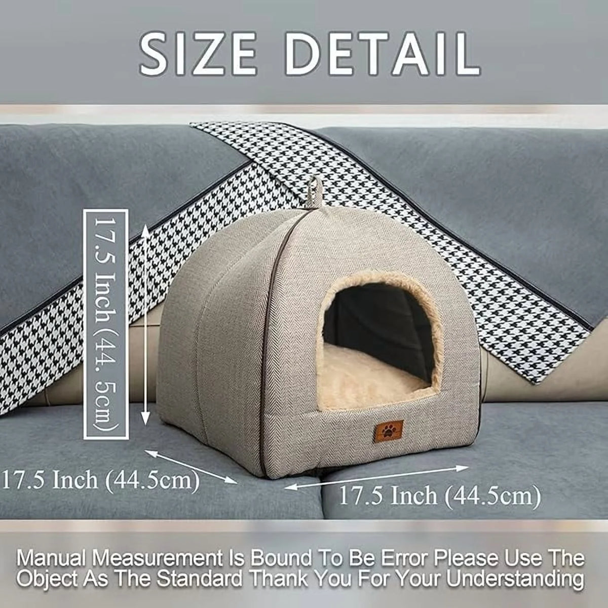 Cat Bed, Enclosed Warm Pet Cave Tent House with Removable Washable Cushioned Pillow, Soft Plush Hideout Nest for Indoor Kittens & Small Puppies