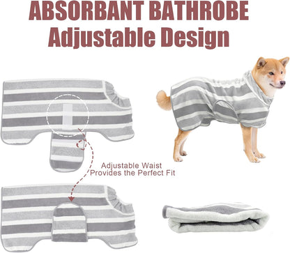 Fast‑Drying Dog Bathrobe, Absorbent Striped Pet Towel, Grey, M