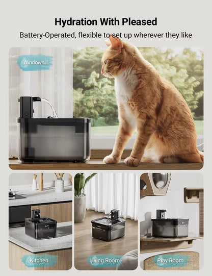 2.5L Automatic Wireless Cat Water Fountain with Motion Sensor - Battery Operated Pet Water Dispenser