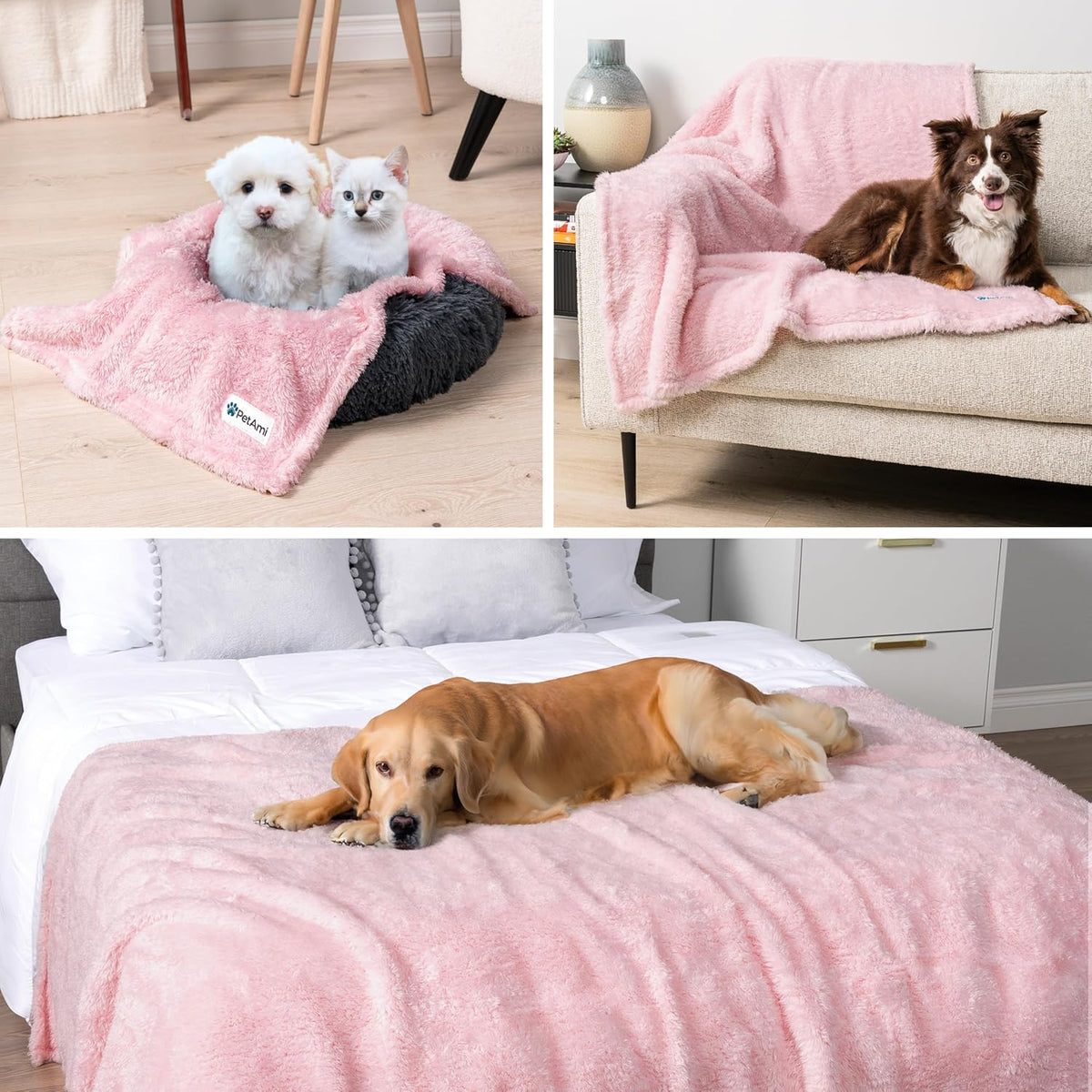 Waterproof Fluffy Sherpa Dog Blanket for Small Pets and Cats, 24" x 32", Pink