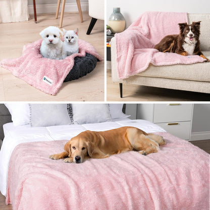 Waterproof Fluffy Sherpa Dog Blanket for Small Pets and Cats, 24" x 32", Pink