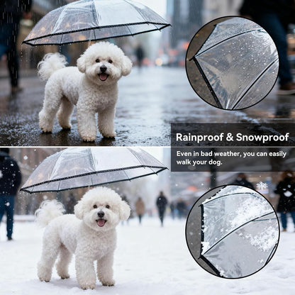 Transparent Dog Umbrella for Small Breed, Clear Walking Umbrella with Strap for Rain/Snow