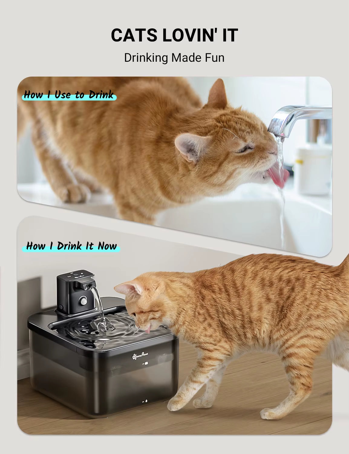 2.5L Automatic Wireless Cat Water Fountain with Motion Sensor - Battery Operated Pet Water Dispenser