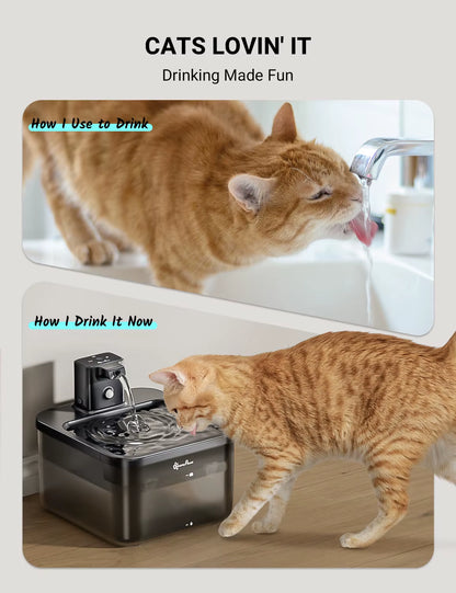 2.5L Automatic Wireless Cat Water Fountain with Motion Sensor - Battery Operated Pet Water Dispenser