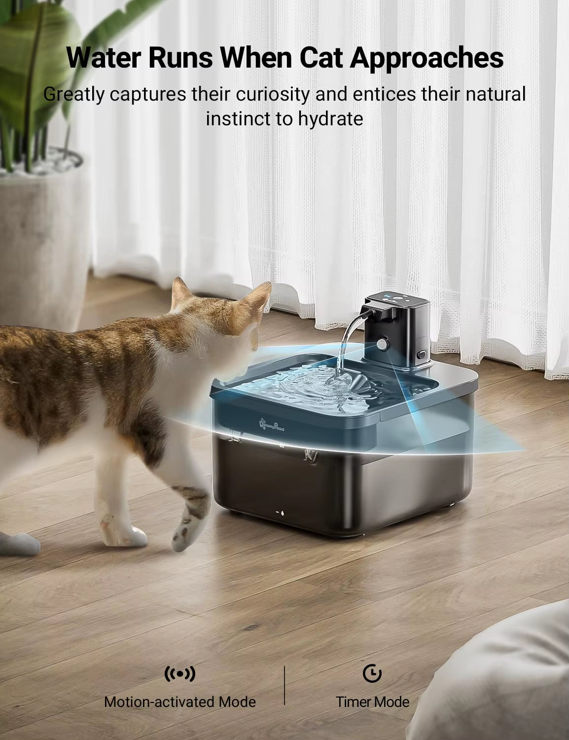 2.5L Automatic Wireless Cat Water Fountain with Motion Sensor - Battery Operated Pet Water Dispenser