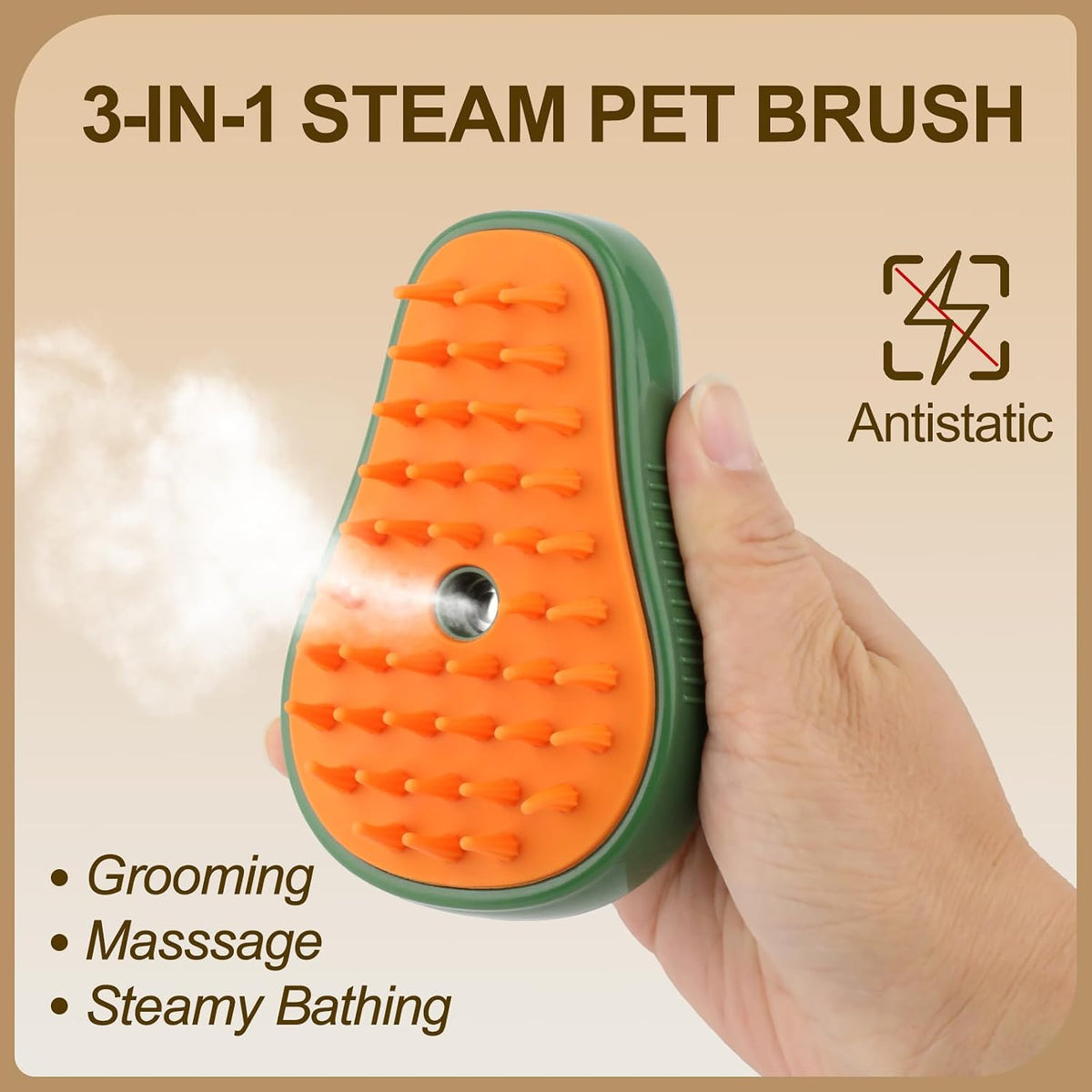 Cat Steam Brush, 3 in 1 Cat Steamy Brush, Silicone Massage Grooming Comb, Pet Hair Cleaning Misting Comb for Kittens(Avocado Green)