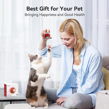 Interactive Cat Ball Toy, Automatic Moving Ball Toy for Indoor Cat Kitten, Electric Pet Toy Fun Gift with Light, High Energy Cat Toys, Red