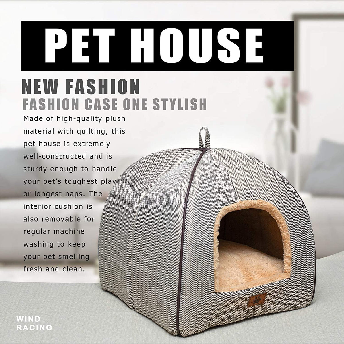 Cat Bed, Enclosed Warm Pet Cave Tent House with Removable Washable Cushioned Pillow, Soft Plush Hideout Nest for Indoor Kittens & Small Puppies