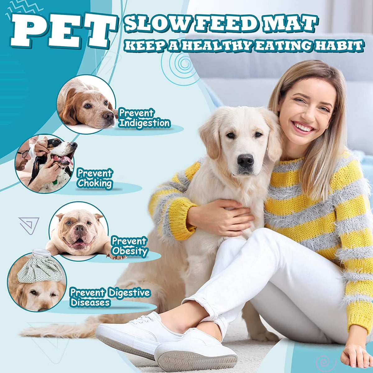 Lick Mat for Dogs, 2 PCS Dog Slow Feeder Lick Mat, Boredom Anxiety Reducer Pad for Dog, Perfect for Food, Treats, Yogurt, or Peanut Butter, Fun Alternative to a Slow Feed Dog Bowl(Blue,Orange)