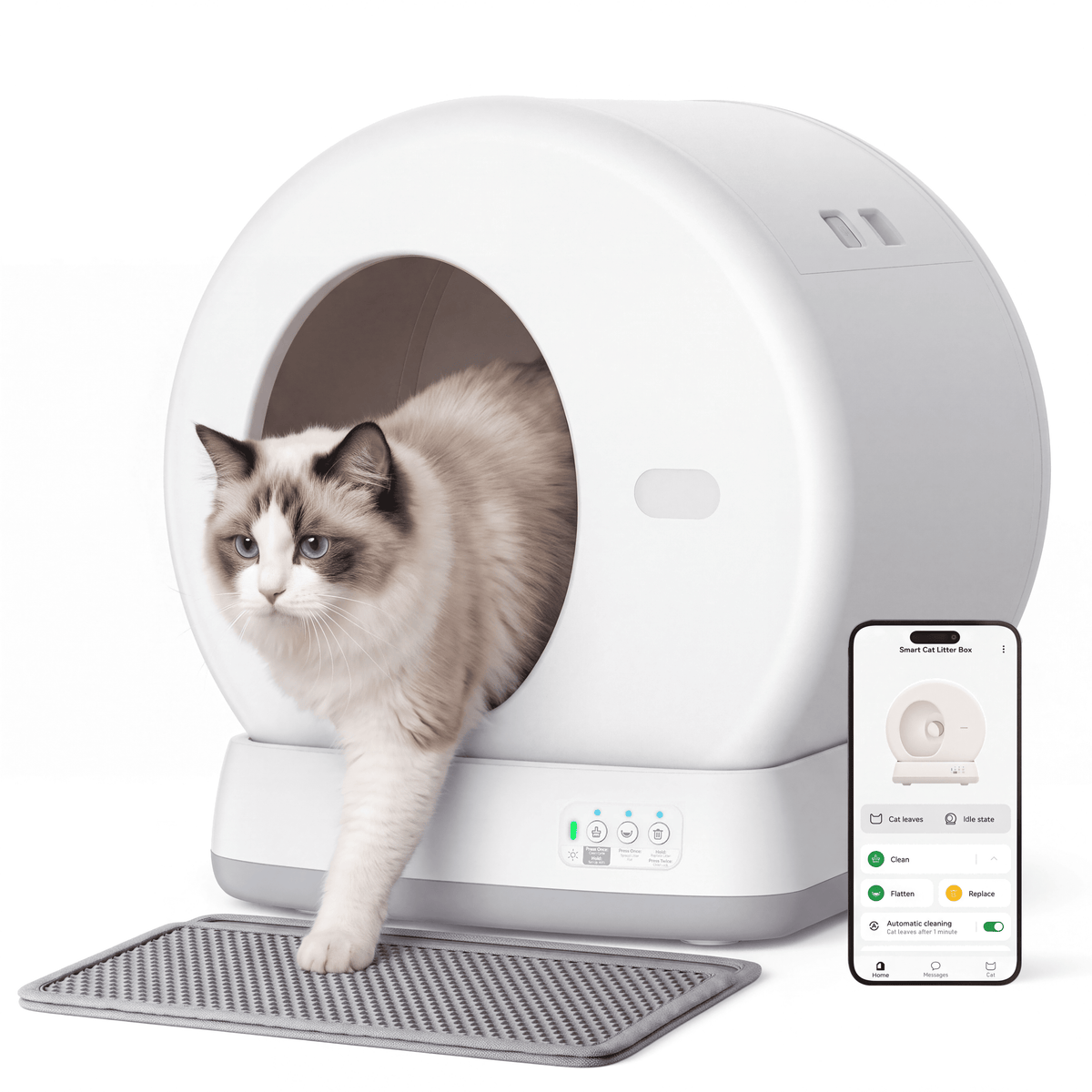Self-Cleaning Cat Litter Box, Automatic Cat Litter Box with APP Control, Safety Sensors, Odor Isolation & Health Monitoring