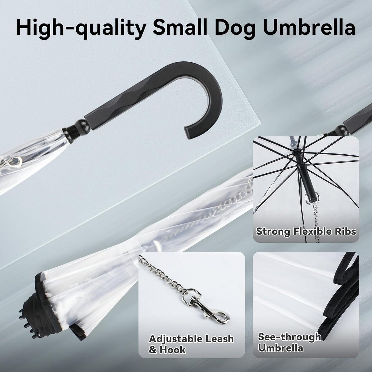 Transparent Dog Umbrella for Small Breed, Clear Walking Umbrella with Strap for Rain/Snow