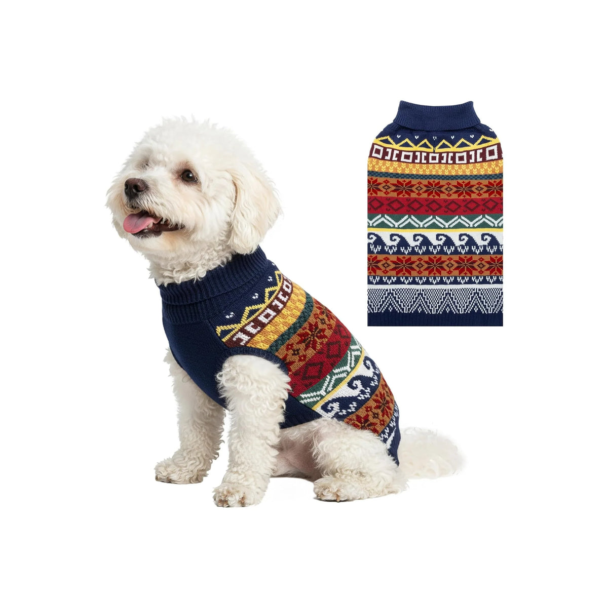 Dog Christmas Sweater - Winter Fleece Holiday Apparel for Small, Medium, Large, and XL Dogs, Snowflake Turtleneck Pullover for Indoor and Outdoor Wear