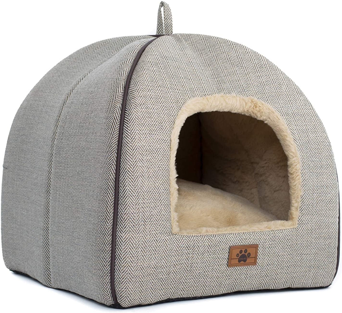 Cat Bed, Enclosed Warm Pet Cave Tent House with Removable Washable Cushioned Pillow, Soft Plush Hideout Nest for Indoor Kittens & Small Puppies