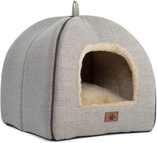 Cat Bed, Enclosed Warm Pet Cave Tent House with Removable Washable Cushioned Pillow, Soft Plush Hideout Nest for Indoor Kittens & Small Puppies