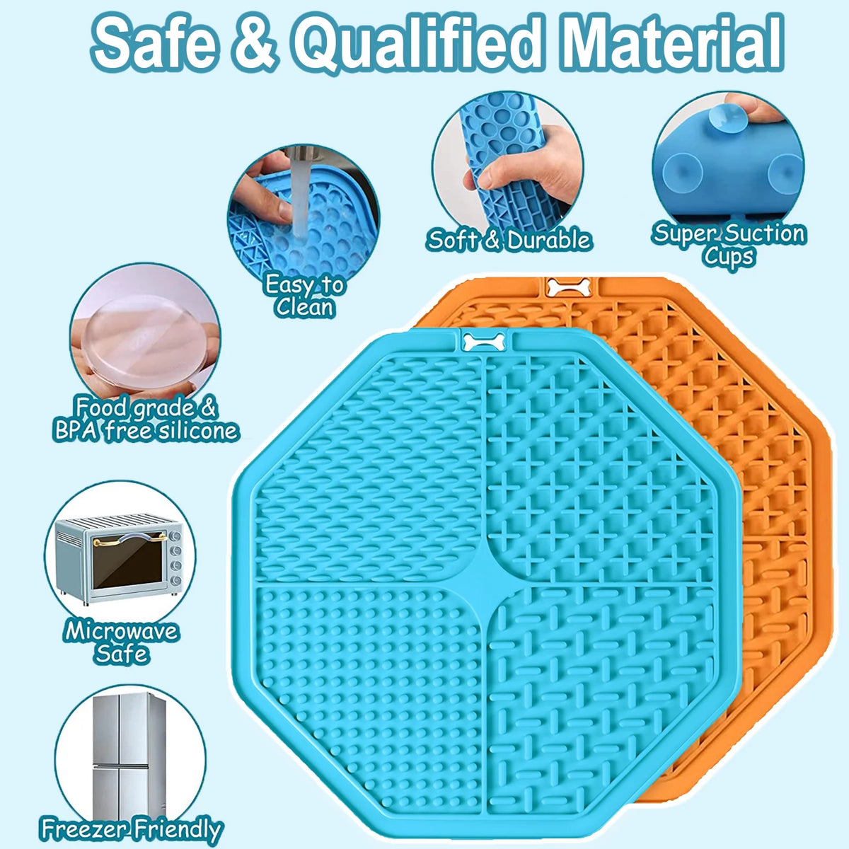 Lick Mat for Dogs, 2 PCS Dog Slow Feeder Lick Mat, Boredom Anxiety Reducer Pad for Dog, Perfect for Food, Treats, Yogurt, or Peanut Butter, Fun Alternative to a Slow Feed Dog Bowl(Blue,Orange)