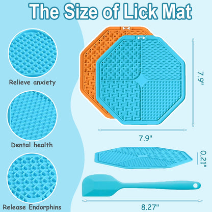 Lick Mat for Dogs, 2 PCS Dog Slow Feeder Lick Mat, Boredom Anxiety Reducer Pad for Dog, Perfect for Food, Treats, Yogurt, or Peanut Butter, Fun Alternative to a Slow Feed Dog Bowl(Blue,Orange)
