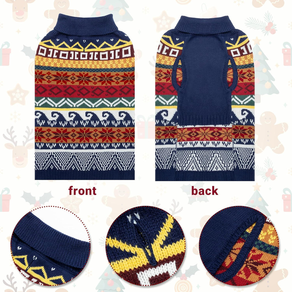 Dog Christmas Sweater - Winter Fleece Holiday Apparel for Small, Medium, Large, and XL Dogs, Snowflake Turtleneck Pullover for Indoor and Outdoor Wear