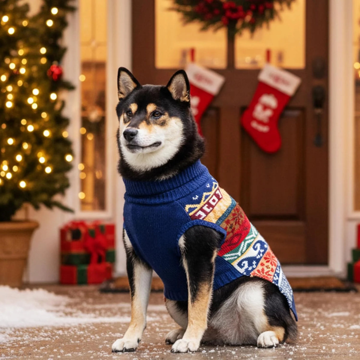 Dog Christmas Sweater - Winter Fleece Holiday Apparel for Small, Medium, Large, and XL Dogs, Snowflake Turtleneck Pullover for Indoor and Outdoor Wear
