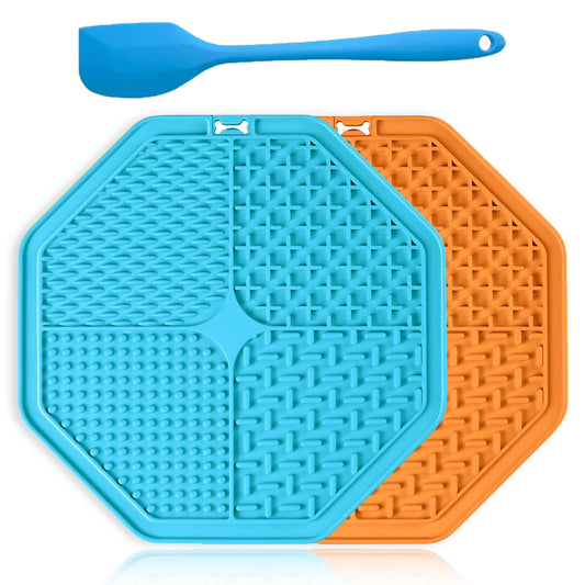 Lick Mat for Dogs, 2 PCS Dog Slow Feeder Lick Mat, Boredom Anxiety Reducer Pad for Dog, Perfect for Food, Treats, Yogurt, or Peanut Butter, Fun Alternative to a Slow Feed Dog Bowl(Blue,Orange)