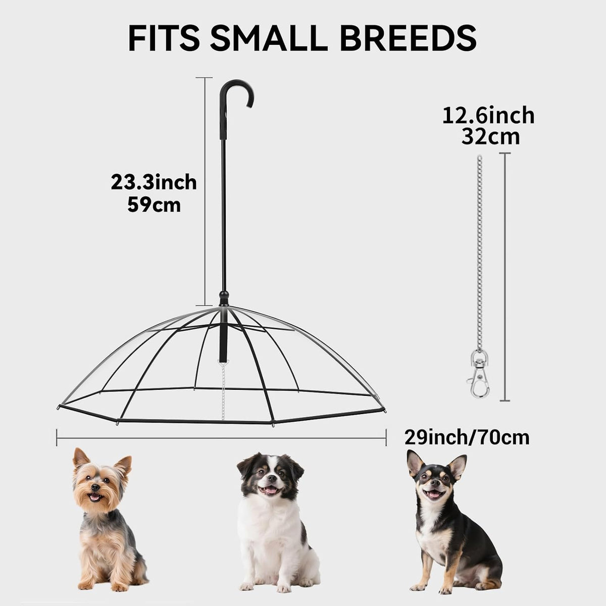 Transparent Dog Umbrella for Small Breed, Clear Walking Umbrella with Strap for Rain/Snow