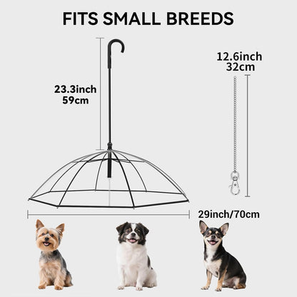 Transparent Dog Umbrella for Small Breed, Clear Walking Umbrella with Strap for Rain/Snow